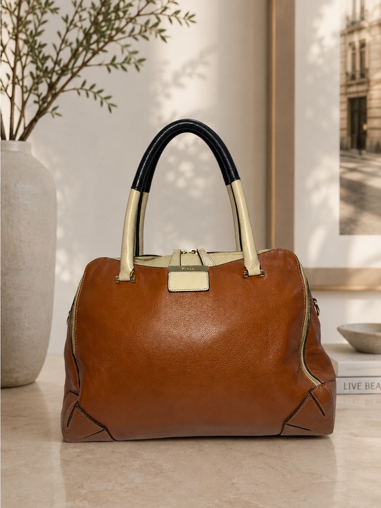 Furla Handbags - Furla Colorblock Pebbled Leather Satchel | Made in Italy